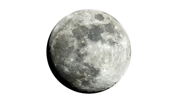Full Moon with Craters in Night Sky on Transparent Background