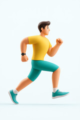 3D illustration of a young man running in athletic wear with a dynamic pose and vibrant colors