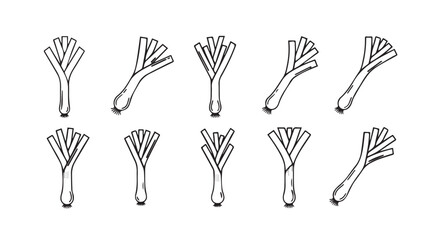 Ten fresh leeks hand drawn sketch style for healthy cooking ingredients vector