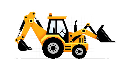 Illustration of yellow backhoe loader construction vehicle isolated on transparent background on transparent background