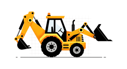 Illustration of yellow backhoe loader construction vehicle isolated on transparent background on transparent background