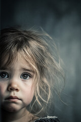Sad child in dark moody portrait