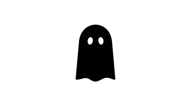 Minimalist black ghost icon with two white oval eyes on a white background
