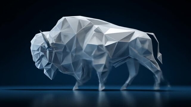 Geometric buffalo illustration on dark blue background for design and art