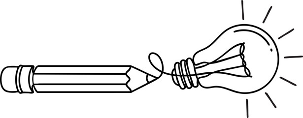 Creative Pencil and Light Bulb Line Art – Innovation and Idea Concept Illustration © Nayon