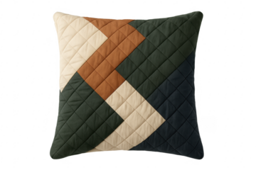 Quilted patchwork pillow cushion with geometric design pattern