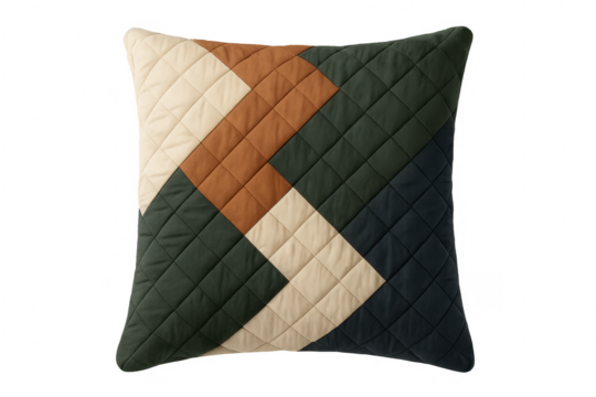 Quilted patchwork pillow cushion with geometric design pattern - Powered by Adobe