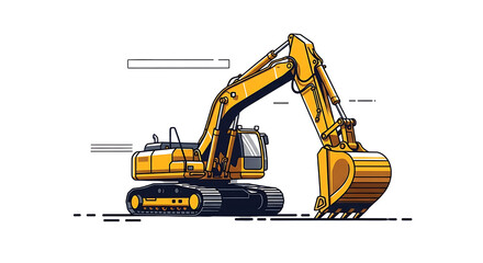 Illustration of yellow excavator isolated on transparent background on transparent background