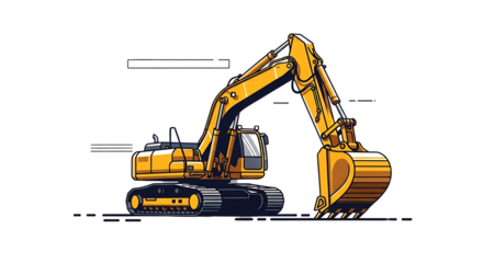 Illustration of yellow excavator isolated on transparent background on transparent background