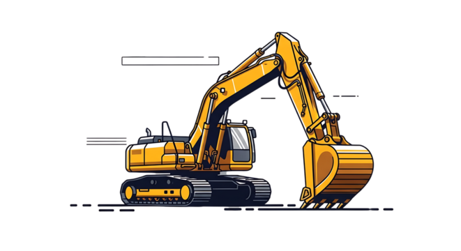 Illustration of yellow excavator isolated on transparent background on transparent background