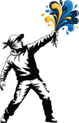 Bold painterly street art composition of child releasing colorful splashes vector