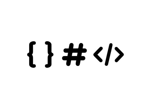 Programming symbols braces hash and code tags vector illustration scalable icon set