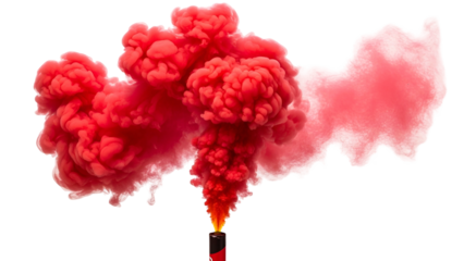 Bright Red Smoke Burst Explosion in Transparent Background for Creative and Artistic Visuals