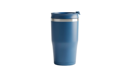 Blue Travel Mug with Silver Ring on Transparent Background