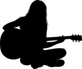 Woman Playing Guitar Silhouette Vector Illustration