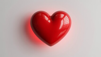 Glossy Red 3D Heart with Soft Glow on White Background