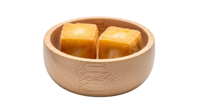 Wooden Bowl with Brown Sugar Cubes on Transparent Background
