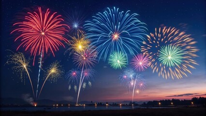 Spectacular fireworks display exploding over a dark night sky