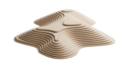 Abstract Wooden Terrain Model with Layered Topography on Transparent Background
