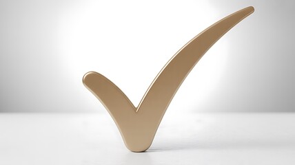 Three-Dimensional Golden Check Mark on Gradient Spotlight Background