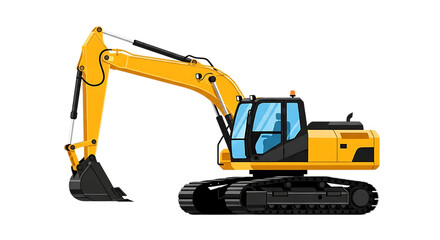 yellow excavator isolated on white