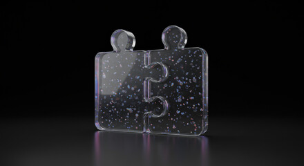 Two transparent puzzle pieces seamlessly interlocking against a dark, moody background, symbolizing connection, solutions, and collaboration.