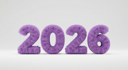 Plush purple numbers 2026 create a whimsical and modern representation of the upcoming year, perfect for celebratory designs.