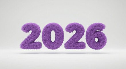 Plush purple numbers '2026' float elegantly against a clean studio background, signaling future plans and celebrations with a touch of whimsy.