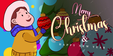 vector illustration merry christmas and happy new year concept cartoon shape greeting card and invitation background design template.