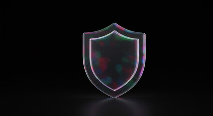 Secure digital shield with vibrant holographic reflection symbolizes data protection and cybersecurity innovation in modern tech
