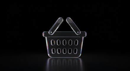Elegant transparent shopping basket icon symbolizing online commerce and retail growth, perfect for e-commerce platforms and marketing campaigns.