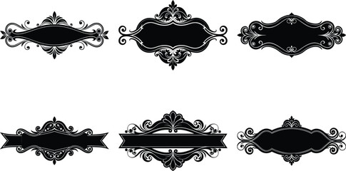 Vector art of collection of six ornate black frames