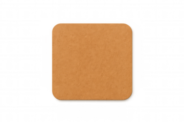 Brown square cork coaster with rounded corners and subtle shadow, isolated on transparent background for mockups and branding