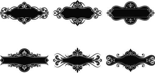 Vector art of set of six decorative black frames