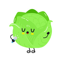 Cabbage character singing into microphone