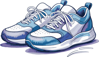 running shoes Artistic watercolor painting of stylish blue and white