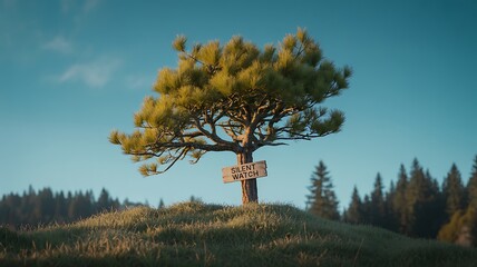 Solitary Tree with “Be Kind” Message in Peaceful Natural Landscape