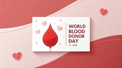 World Blood Donor Day graphic with red blood drop and hearts