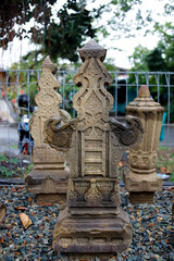 Fototapeta premium Ancient Acehnese Tombstones at Pedir Museum, Banda Aceh – Historical Islamic Gravestones