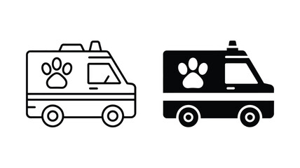 Fototapeta premium Vector art of two animal ambulance icons with a paw print, one in outline and one in solid fill, symbolizes veterinary care