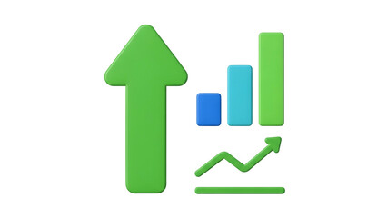 Green Upward Arrow Chart with Bar Graph and Line Graph on Transparent Background