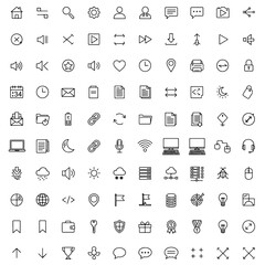 set of modern technology and communication icons representing online activities and media sharing. email interface in a high-tech corporate setting, vector icons set for business and communication.	