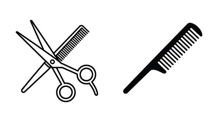 Vector art of hairdressing equipment icon set scissors and comb in two styles barber shop, beauty salon, hairdresser, hair stylist concept