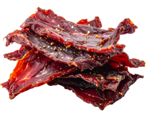 Beef jerky isolated on transparent or white backgrounds