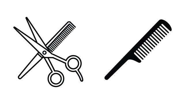 Vector art of hairdressing equipment icon set scissors and comb in two styles barber shop, beauty salon, hairdresser, hair stylist concept