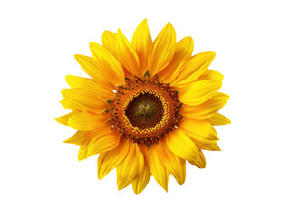 Fototapeta premium Bright yellow sunflower bloom with dark center petals, Isolated On Transparent Background