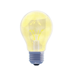 Bright glowing yellow light bulb 3d icon