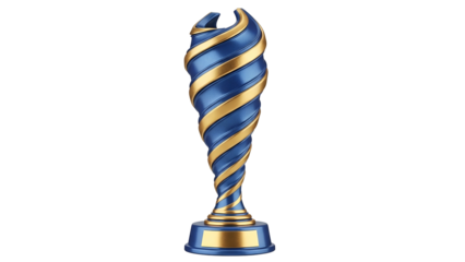Elegant Blue and Gold Trophy with Spiral Design on Transparent Background