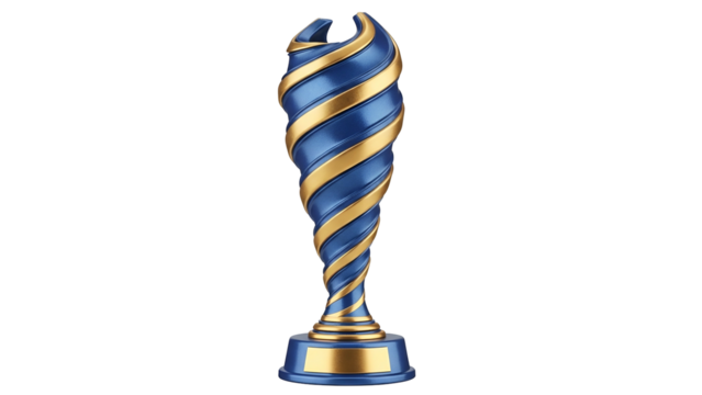 Elegant Blue and Gold Trophy with Spiral Design on Transparent Background - Powered by Adobe