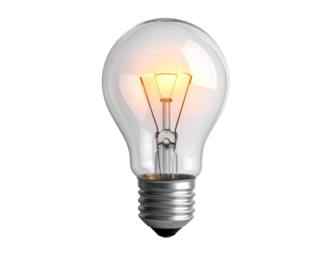 Glowing and turned off electric light bulb isolated on transparent or white backgrounds